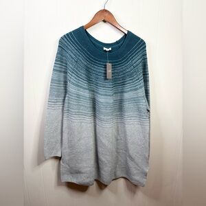 J.Jill Striped Ombre Tunic Sweater in peacock green and gray size 2X new